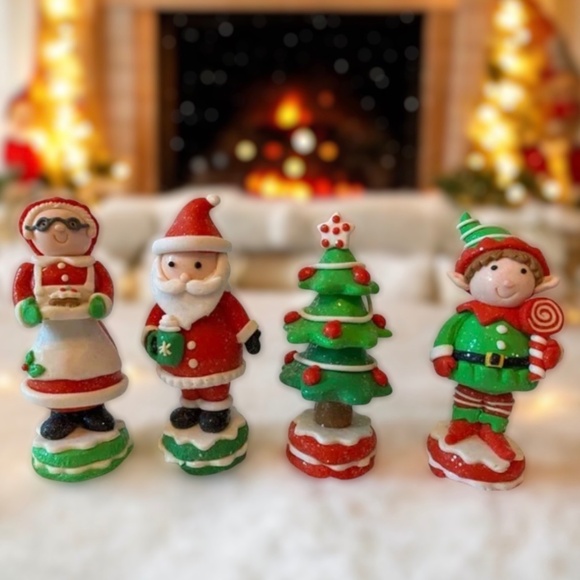 4-Piece Gingerbread Figures Classic/White by Valerie Tree Santa Mrs Claus Elf - Picture 1 of 6
